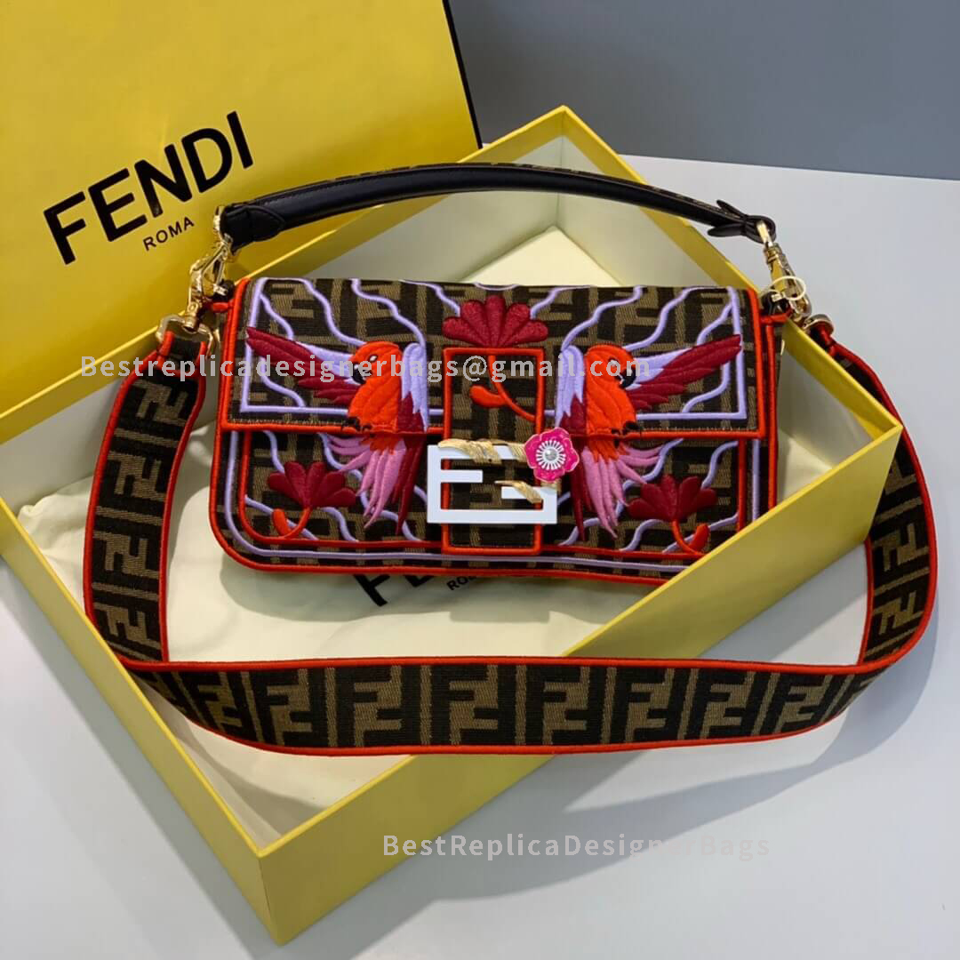 Fendi Baguette Red Canvas Bag GHW 0195